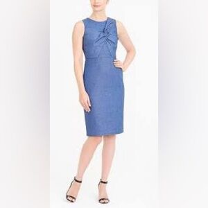 J.Crew Blue Linen Blend Tie-Front Midi Dress Lined Size 8